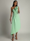 Elegant pleated dress with a pistachio flower AZRHP6987